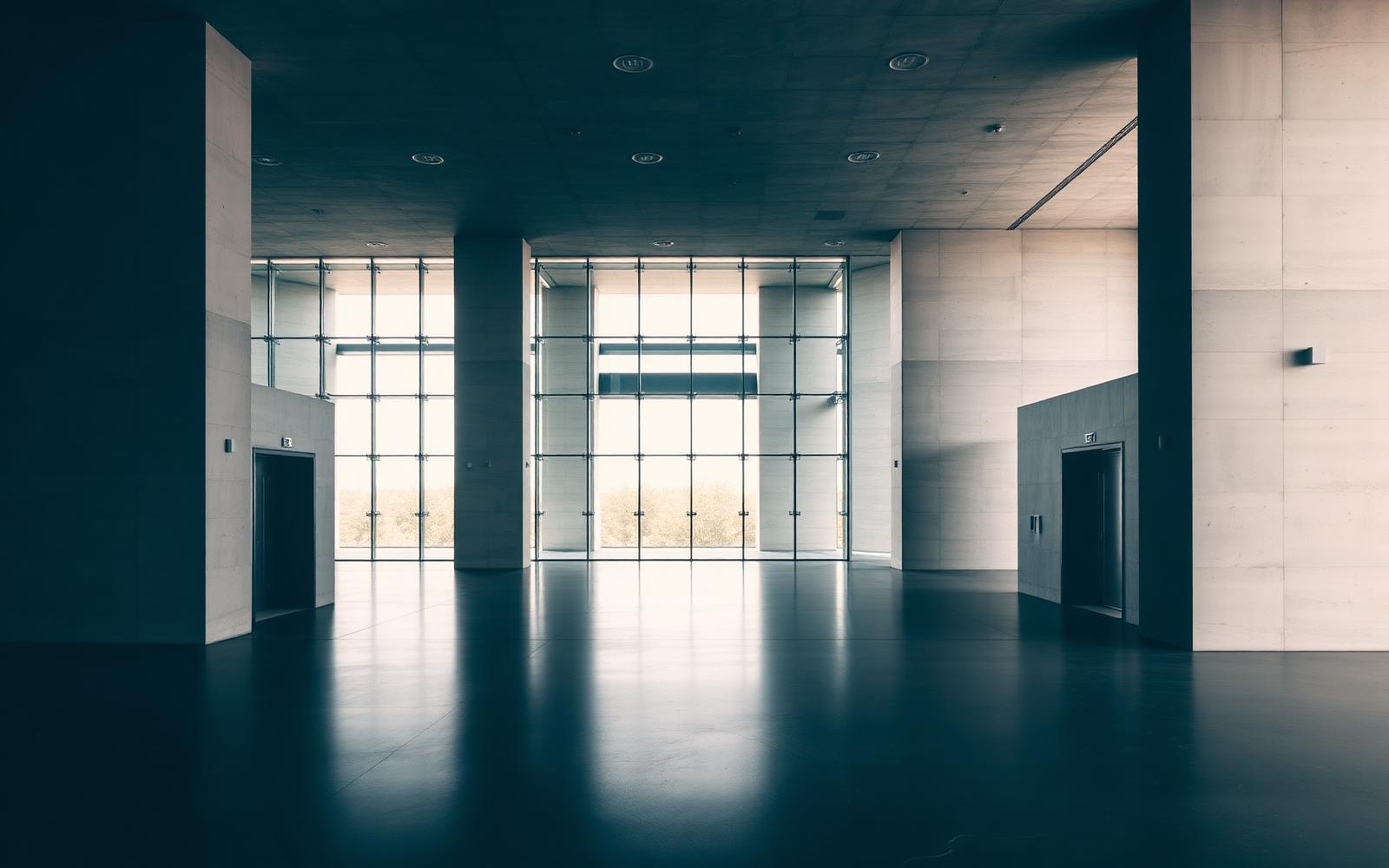Minimal concrete and glass interior of a modern business environment