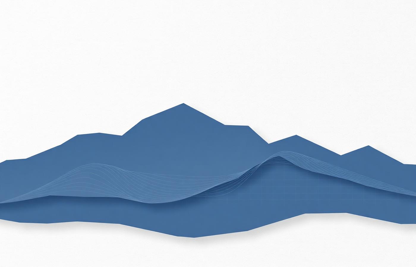 Layered navy mountain strata over pale stone, representing staged digital transformation